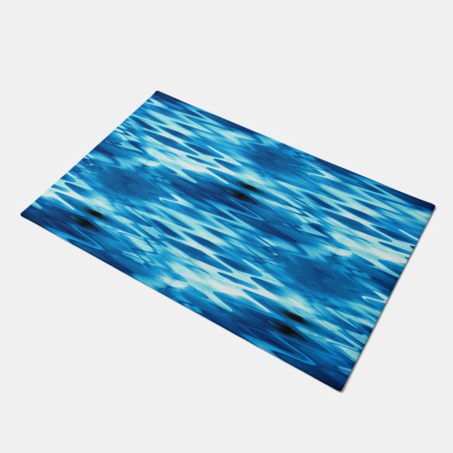 Stained gradient blue forming abstract whirlpool t doormat (Angled)