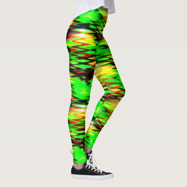 Stained green and red generating abstract zig zag leggings (Right)