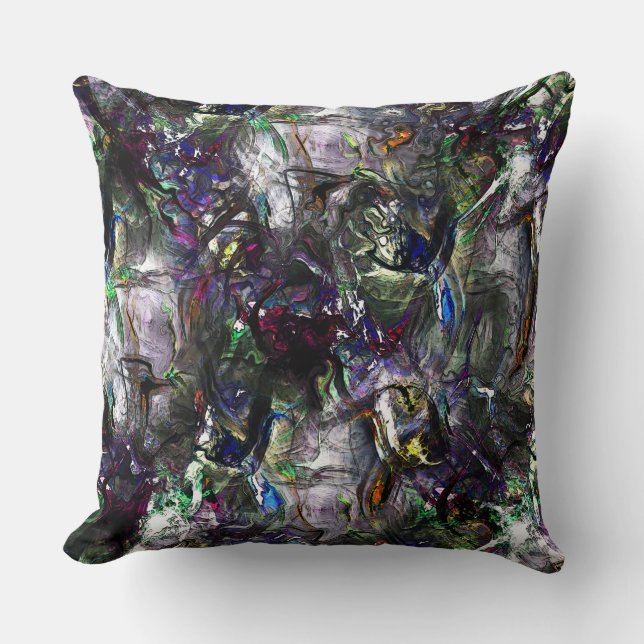 Stained 'heavy paints' overlapping in mix colourfu cushion (Front)
