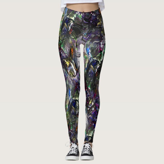 Stained 'heavy paints' overlapping in mix colourfu leggings (Front)