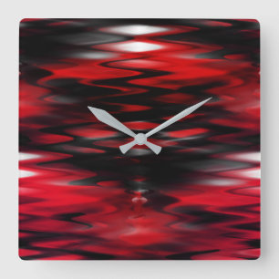 Stained red under white forming abstract zig-zag square wall clock