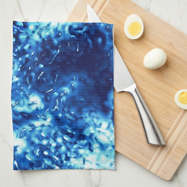 Stained showy blue looks like frosted glass  tea towel (Quarter Fold)