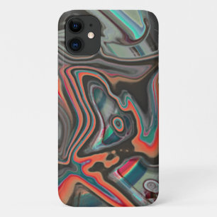 Stained traces of gray, living coral and cyan iPhone 11 case