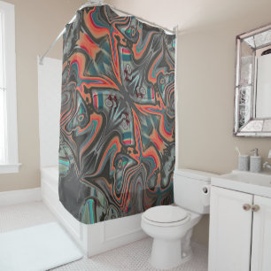 Stained traces of grey, living coral and cyanStain Shower Curtain