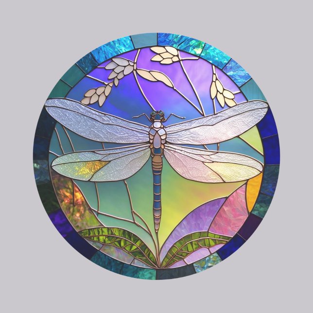 Stainedglass dragonfly  classic round sticker (Creator Uploaded)