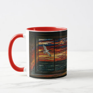 Stainglass sunset with Seagull and Sailboat Mug