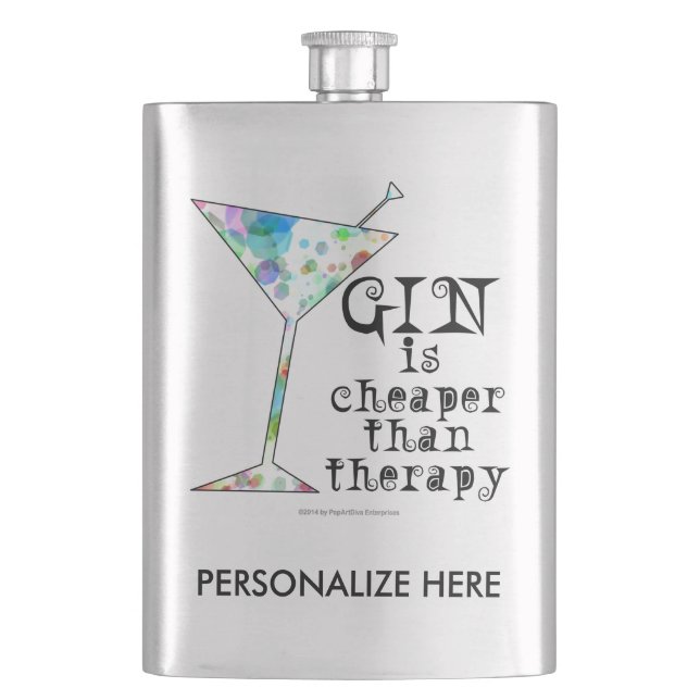 STAINLESS FLASK - GIN IS CHEAPER THAN THERAPY (Front)