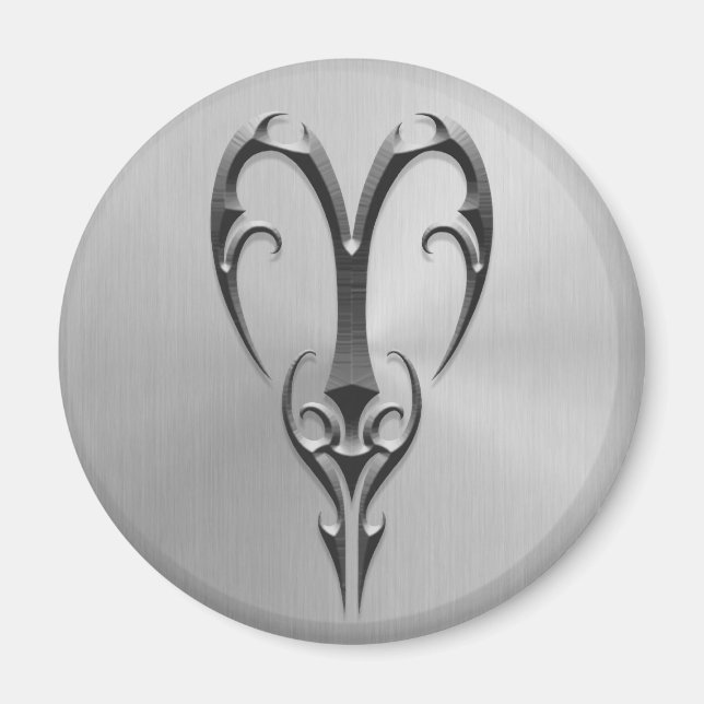 Stainless Steel Aries Symbol Magnet (Front)