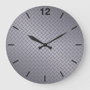 Stainless Steel Diamondplate Pattern Large Clock