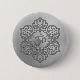 Stainless Steel Effect Floral Aum Graphic 6 Cm Round Badge