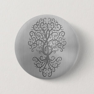 Stainless Steel Effect Treble Clef Tree Graphic 6 Cm Round Badge
