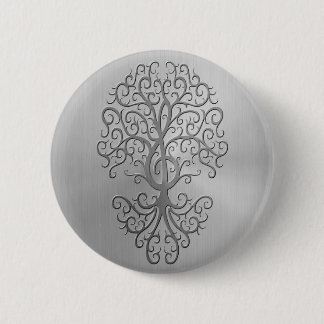 Stainless Steel Effect Treble Clef Tree Graphic 6 Cm Round Badge