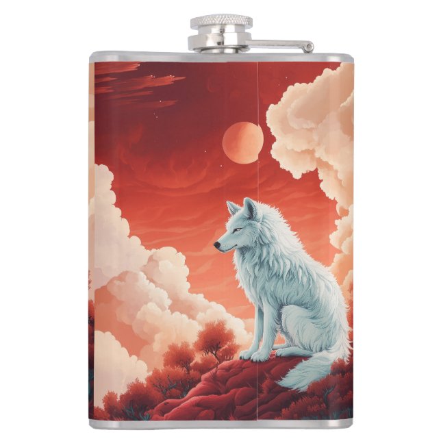 stainless steel flat man with mystical wolf hip flask (Back)