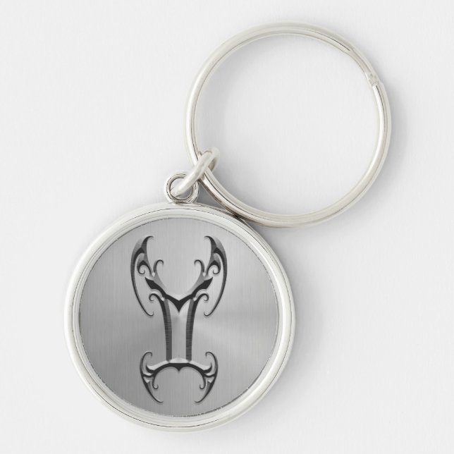 Stainless Steel Gemini Symbol Key Ring (Front)