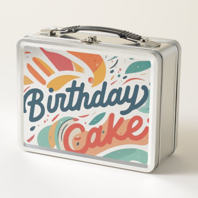 Stainless Steel Happy Birthday Cake Metal Lunch Box (Front)