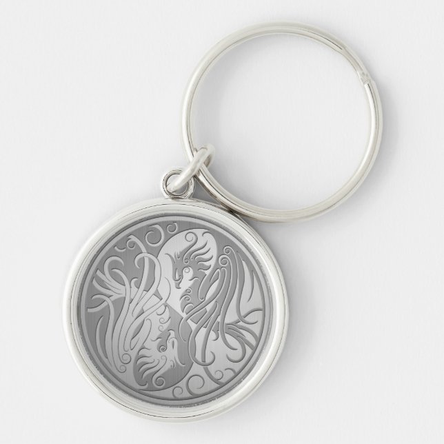 Stainless Steel Look Yin Yang Phoenix Key Ring (Front)