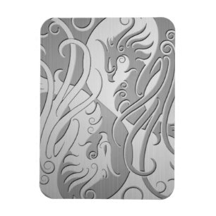 Stainless Steel Look Yin Yang Phoenix Magnet