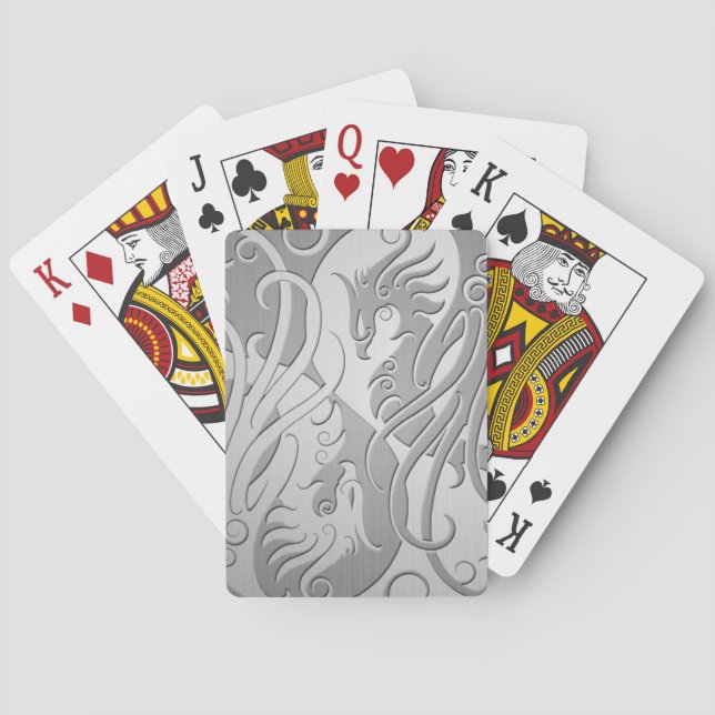 Stainless Steel Look Yin Yang Phoenix Playing Cards (Back)