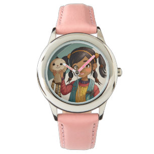 Stainless Steel Pink Leather Strap Watch