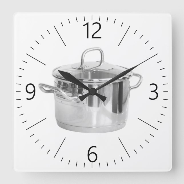 Stainless steel saucepan square wall clock (Front)