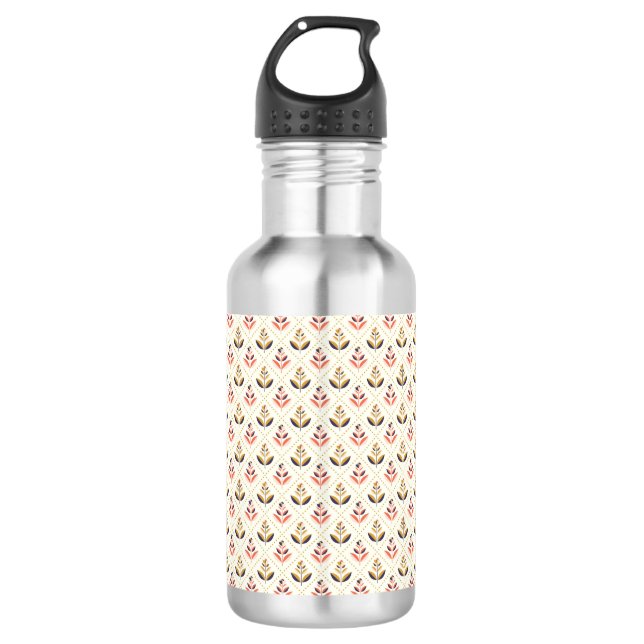 Stainless steel water bottle with a floral pattern (Front)