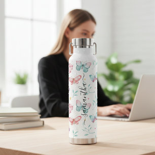 stainless steel water bottle with butterflies