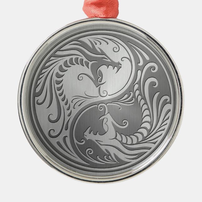 Stainless Steel Yin Yang Dragons Metal Ornament (Front)