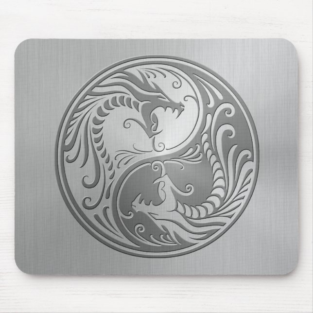 Stainless Steel Yin Yang Dragons Mouse Pad (Front)