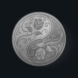 Stainless Steel Yin Yang Roses 6 Cm Round Badge<br><div class="desc">This beautiful yin yang design features two stylised tribal roses and has the appearance of being engraved into stainless steel. Intricate swirls decorate both sides of this traditional symbol creating a delicate pattern. The two flowers flow from the bottom of the teardrop on either side with leaves growing from the...</div>