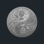 Stainless Steel Yin Yang Roses 6 Cm Round Badge<br><div class="desc">This beautiful yin yang design features two stylised tribal roses and has the appearance of being engraved into stainless steel. Intricate swirls decorate both sides of this traditional symbol creating a delicate pattern. The two flowers flow from the bottom of the teardrop on either side with leaves growing from the...</div>