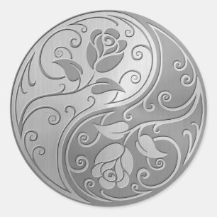 Stainless Steel Yin Yang Roses Classic Round Sticker