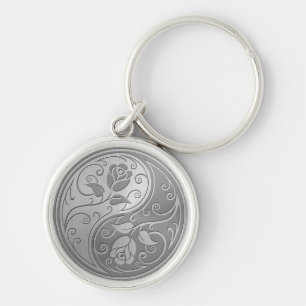Stainless Steel Yin Yang Roses Key Ring