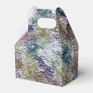 Stains and splatters of paint under hammered glass favour box