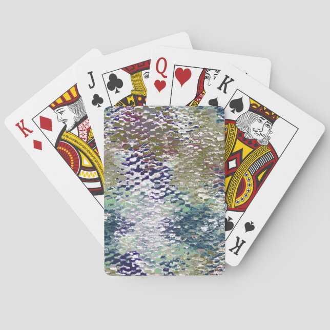 Stains and splatters of paint under hammered glass playing cards (Back)
