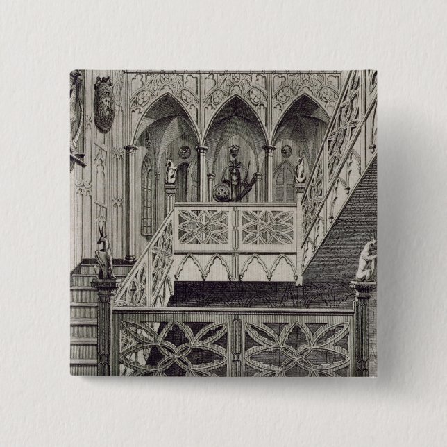 Staircase at Strawberry Hill, engraved by J. Newto 15 Cm Square Badge (Front)