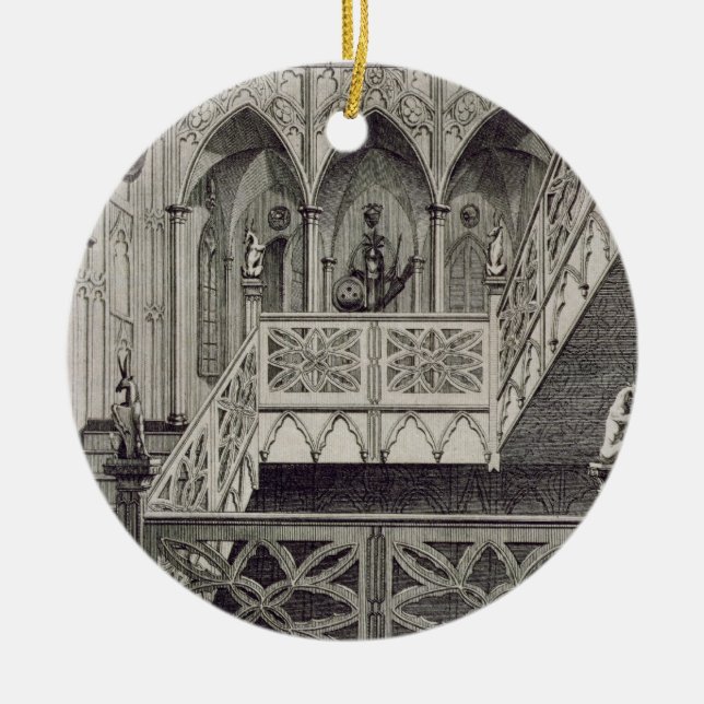 Staircase at Strawberry Hill, engraved by J. Newto Ceramic Ornament (Front)