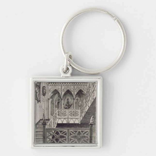 Staircase at Strawberry Hill, engraved by J. Newto Key Ring (Front)