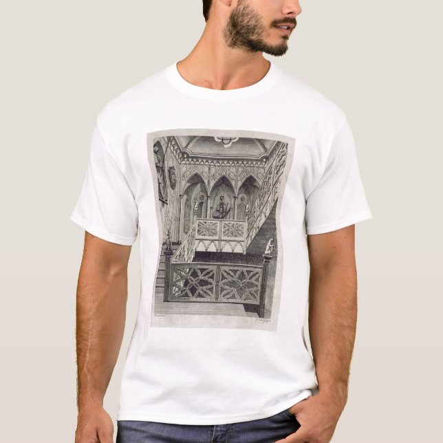 Staircase at Strawberry Hill, engraved by J. Newto T-Shirt (Front)