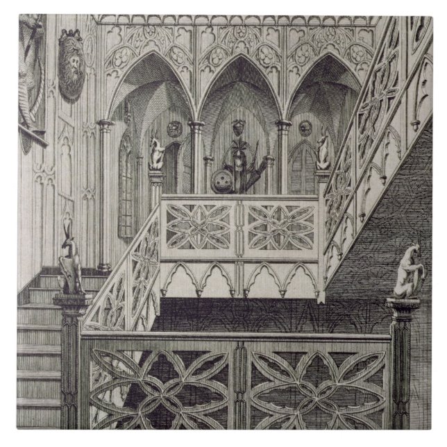 Staircase at Strawberry Hill, engraved by J. Newto Tile (Front)