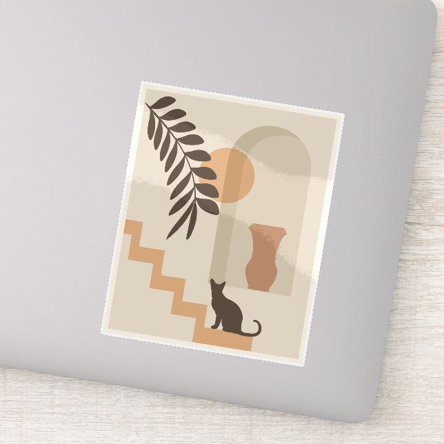 Stairs Leaf Vase Cat, Boho Abstract Geometric Art (Detail)