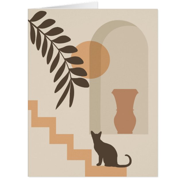 Stairs Leaf Vase Cat, Boho Abstract Geometric Art (Front)