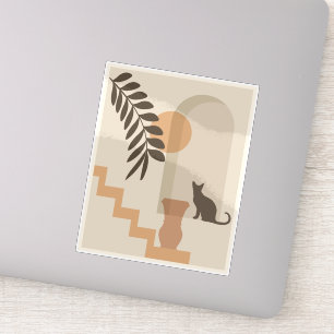 Stairs Leaf Vase Cat, Boho Abstract Geometric Art
