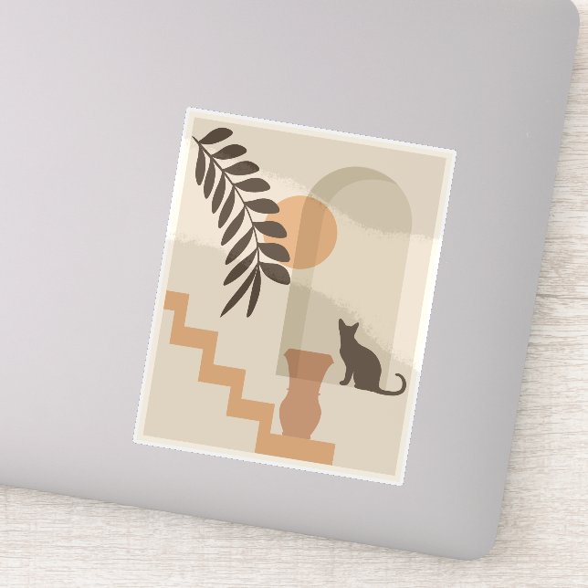 Stairs Leaf Vase Cat, Boho Abstract Geometric Art (Detail)