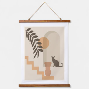 Stairs Leaf Vase Cat, Boho Abstract Geometric Art Hanging Tapestry