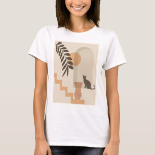 Stairs Leaf Vase Cat, Boho Abstract Geometric Art T-Shirt