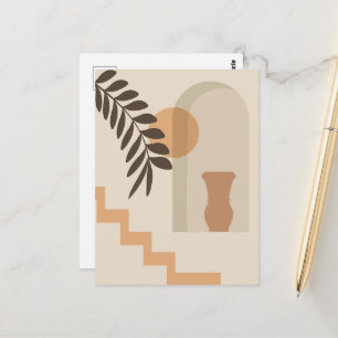 Stairs Leaf Vase Sun, Boho Abstract Geometric Art Postcard