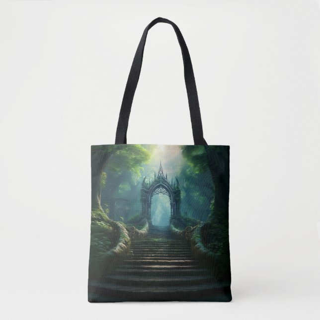 Stairs to Ancient Gate in Enchanted Forest Tote Bag (Front)