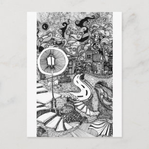 Stairs Under Lamplight pen and ink illustration Postcard
