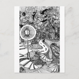 Stairs Under Lamplight pen and ink illustration Postcard