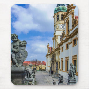 Stairs with stone angels at Loreto Prague church Mouse Pad